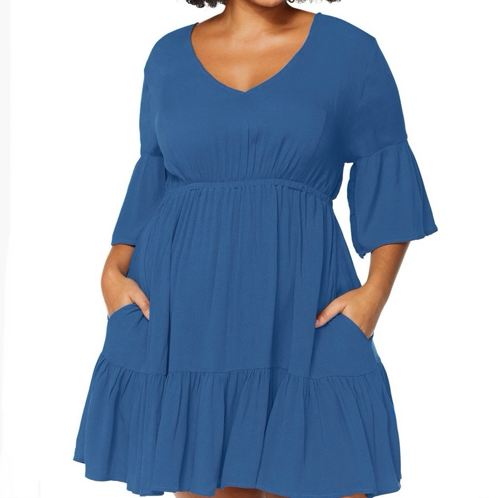 Raisins Tavarua Cover Up Navy Plus Size 2X V-Neck Tiered Mini Dress NWT MSRP $80 - Picture 2 of 8